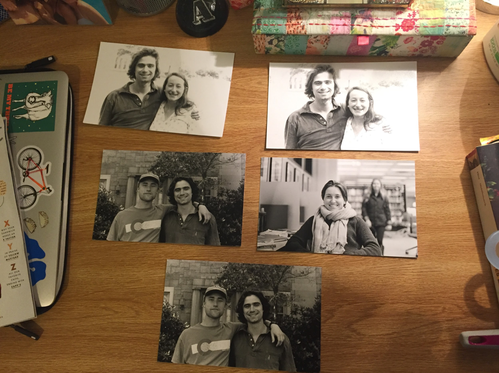 Sitting on Avery's desk are five black and white photos of Avery and her friends