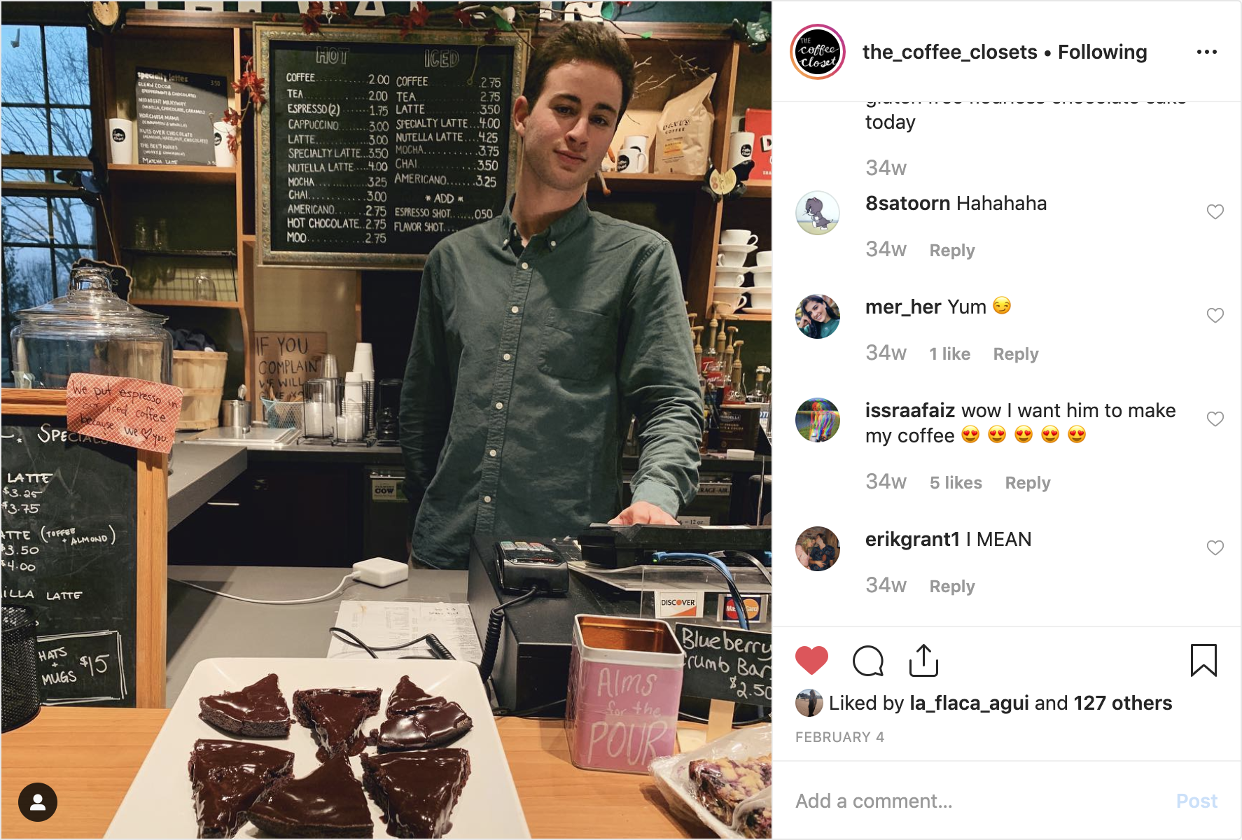 Mark stands behind the counter at The Coffee Closet