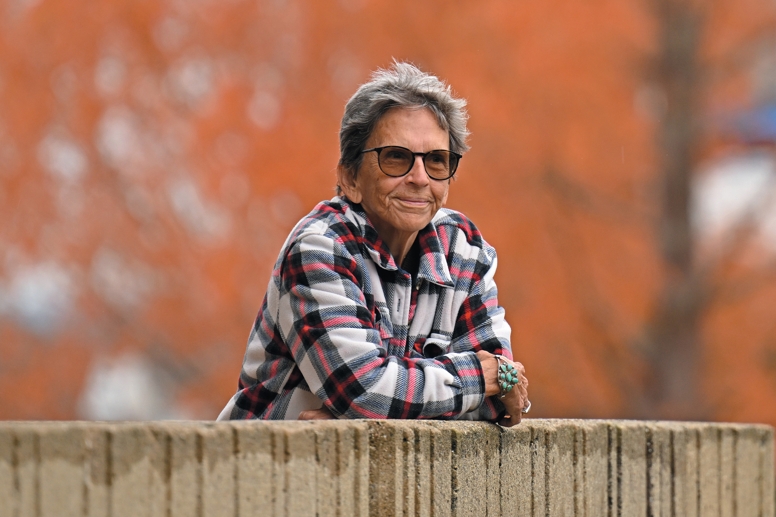 Picture of Blanche Boyd outside of Shain Library in the fall