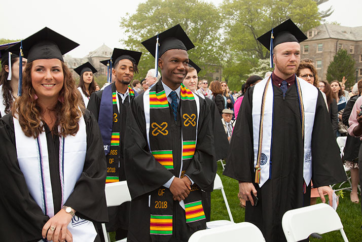 Students wait to receive their diplomas at Commencement 2018