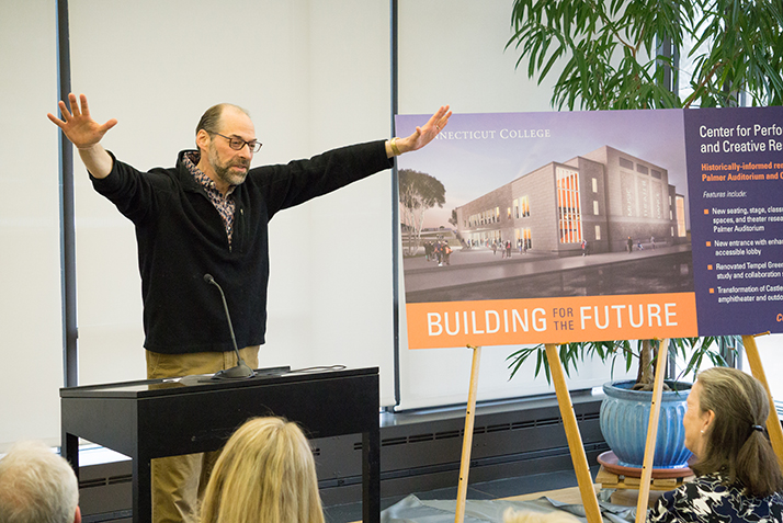 Professor of Theater David Jaffe ’77 speaks at the campus event. 