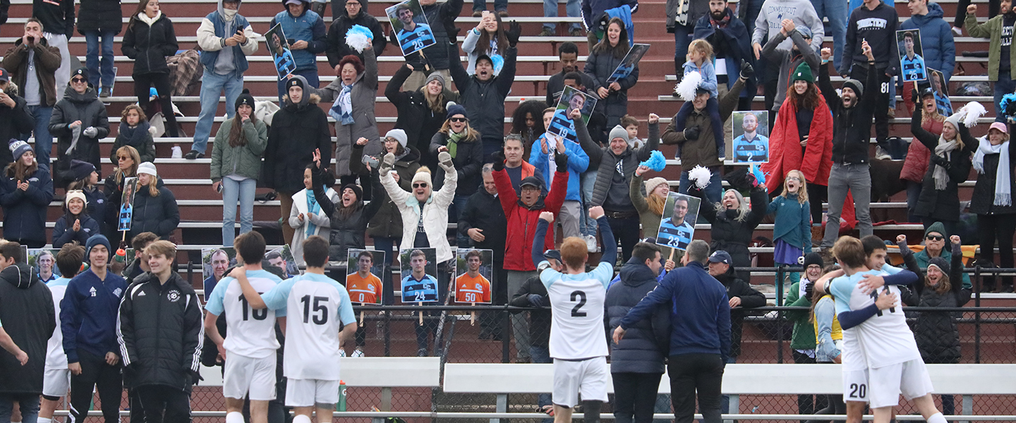 Fans cheer after the Camels beat Swarthmore