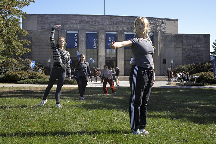 Student dancers perform a piece led by Professor of Dance Heidi Henderson.