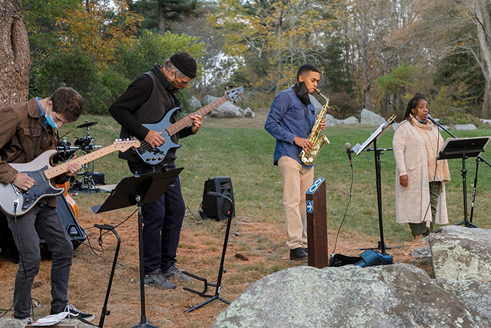 Musicians perform a pre-show led by musician and composer for dance Richard Schenk