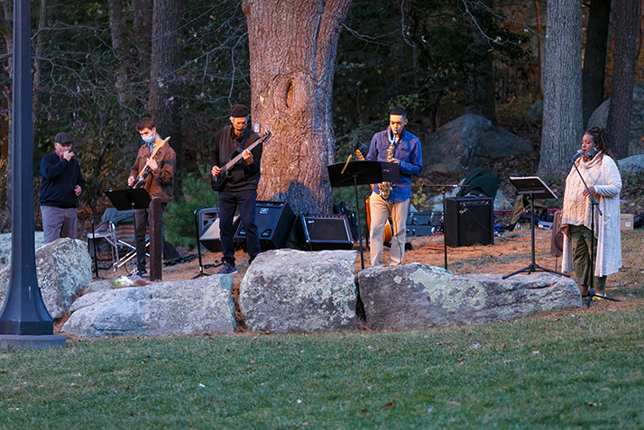 Musicians perform a pre-show led by musician and composer for dance Richard Schenk