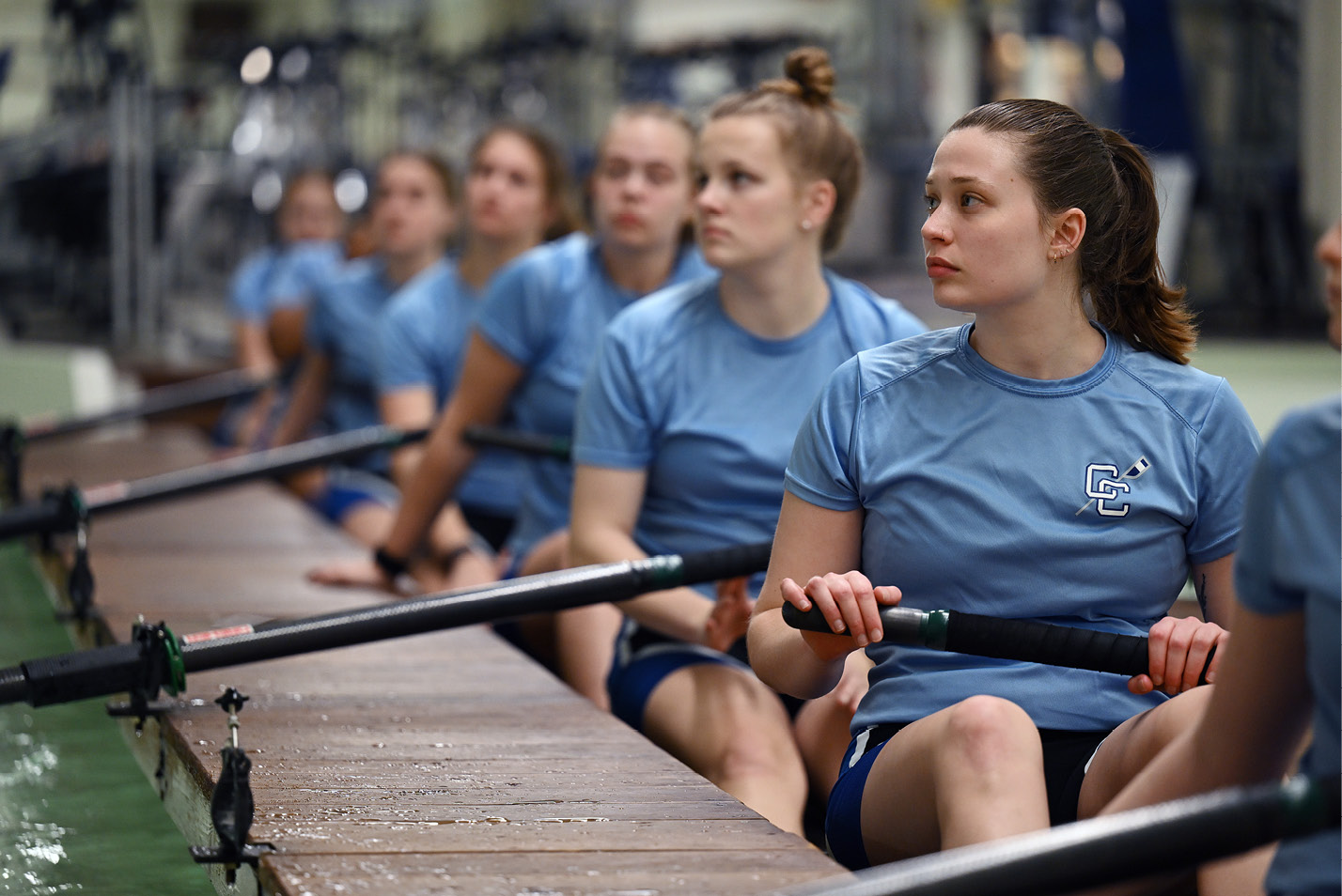 Conn College women’s rowing trains in the Emerson Rowing Tanks.