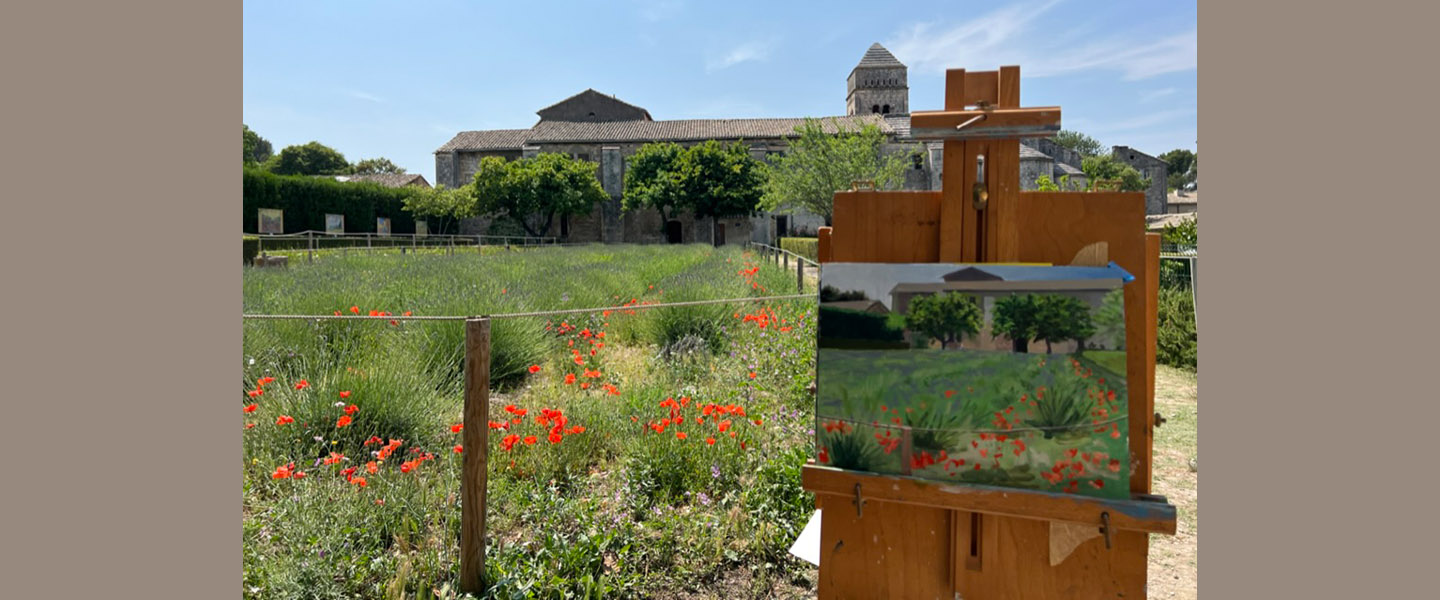 A painting set up in the garden at the Saint Paul de Mausole Monastery in Saint-Rémy-de-Provence