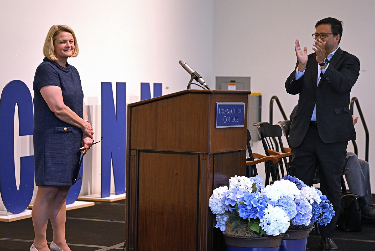 Board chair Debo Adegbile introduces president-elect Chapdelaine.