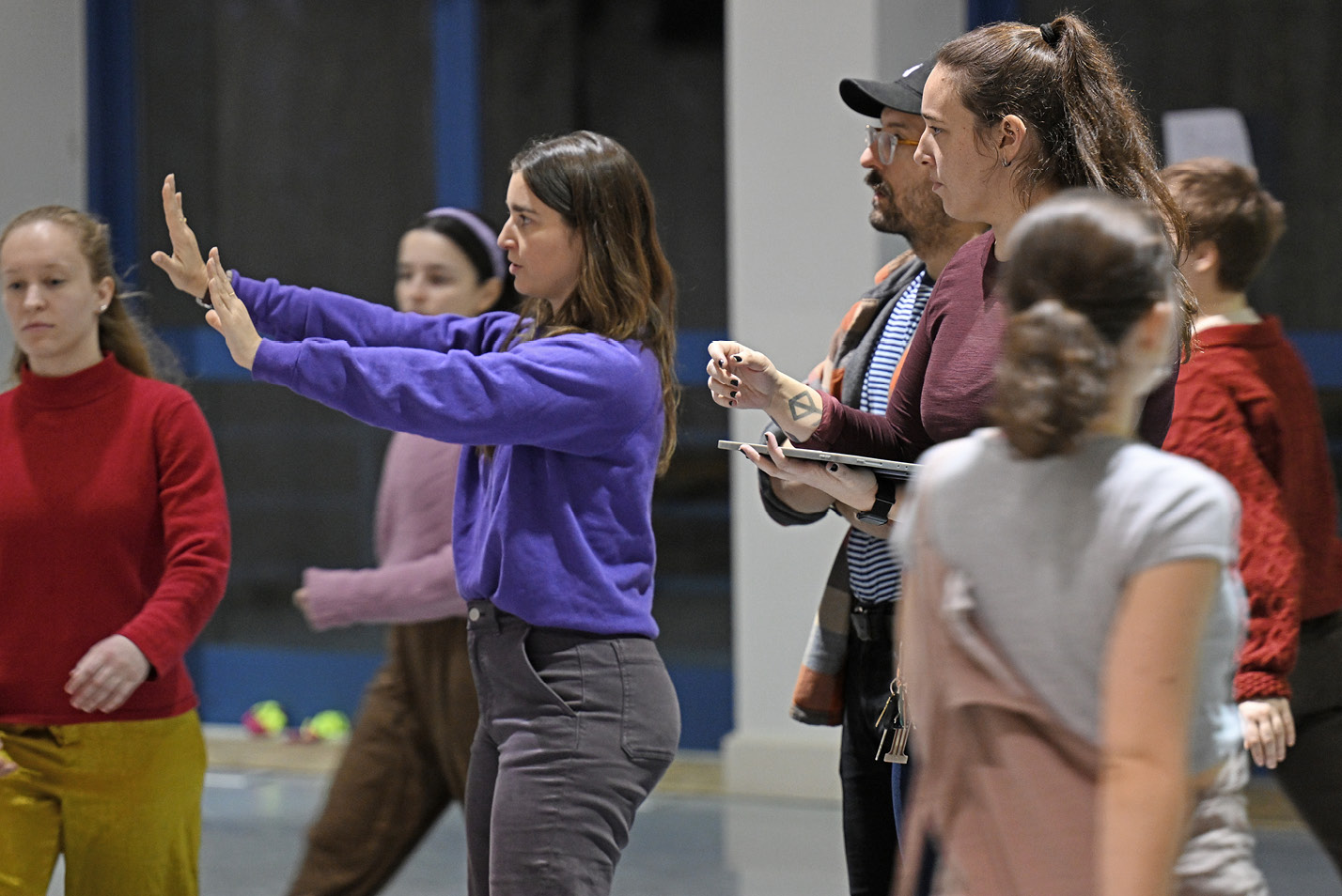 Alumni Khadija Tariyan ’11 and Liz Charky ’13 work on choreography for a film commissioned by the Dance Department.